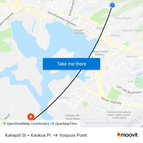 Kahapili St + Kaokoa Pl to Iroquois Point map