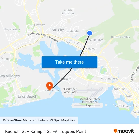Kaonohi St + Kahapili St to Iroquois Point map