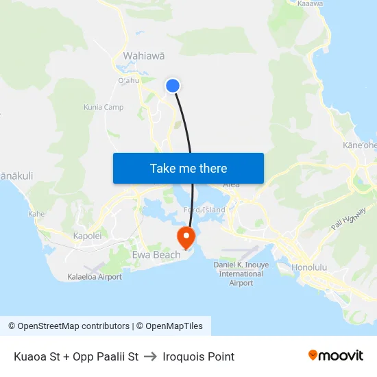 Kuaoa St + Opp Paalii St to Iroquois Point map