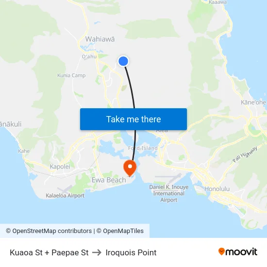 Kuaoa St + Paepae St to Iroquois Point map