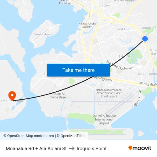 Moanalua Rd + Ala Aolani St to Iroquois Point map