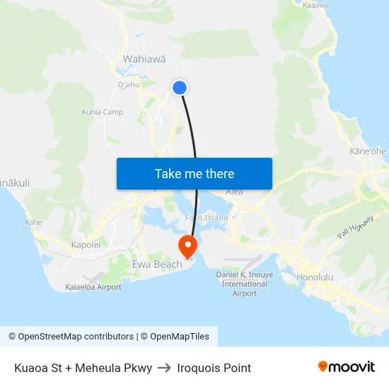 Kuaoa St + Meheula Pkwy to Iroquois Point map