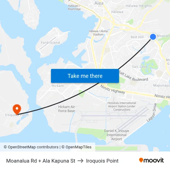 Moanalua Rd + Ala Kapuna St to Iroquois Point map