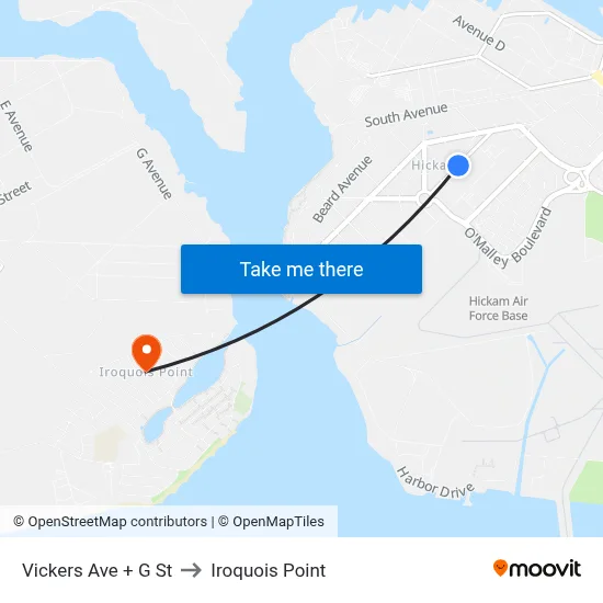Vickers Ave + G St to Iroquois Point map