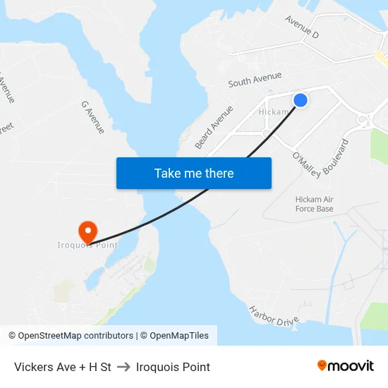 Vickers Ave + H St to Iroquois Point map