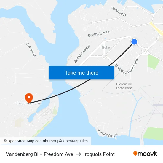 Vandenberg Bl + Freedom Ave to Iroquois Point map