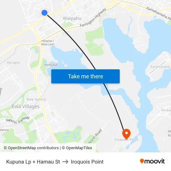 Kupuna Lp + Hamau St to Iroquois Point map