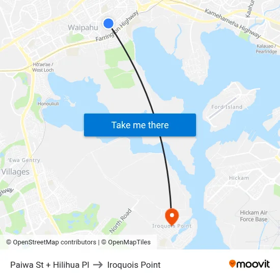 Paiwa St + Hilihua Pl to Iroquois Point map