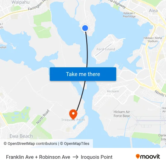 Franklin Ave + Robinson Ave to Iroquois Point map