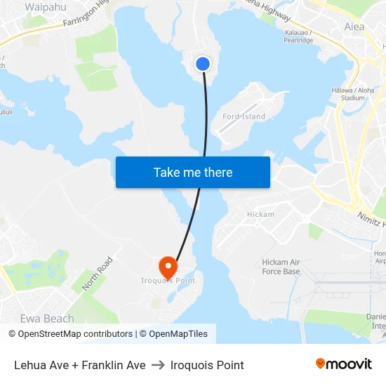 Lehua Ave + Franklin Ave to Iroquois Point map