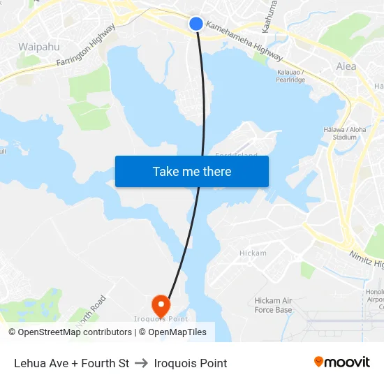 Lehua Ave + Fourth St to Iroquois Point map