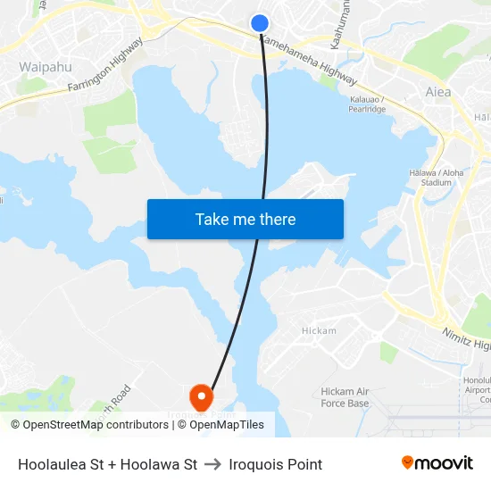 Hoolaulea St + Hoolawa St to Iroquois Point map