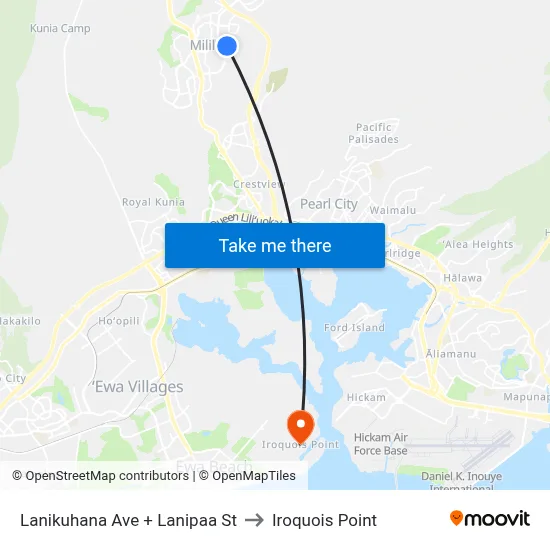 Lanikuhana Ave + Lanipaa St to Iroquois Point map