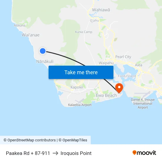 Paakea Rd + 87-911 to Iroquois Point map