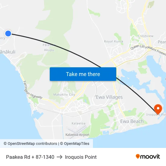 Paakea Rd + 87-1340 to Iroquois Point map