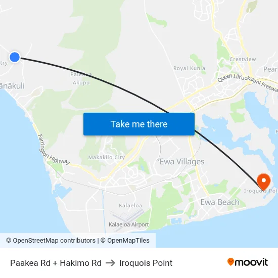 Paakea Rd + Hakimo Rd to Iroquois Point map