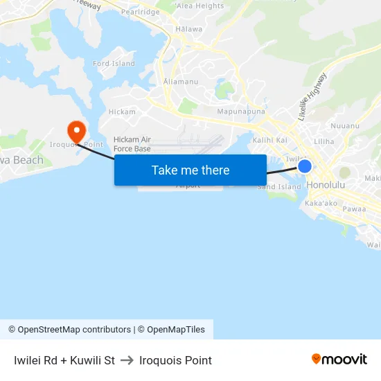 Iwilei Rd + Kuwili St to Iroquois Point map