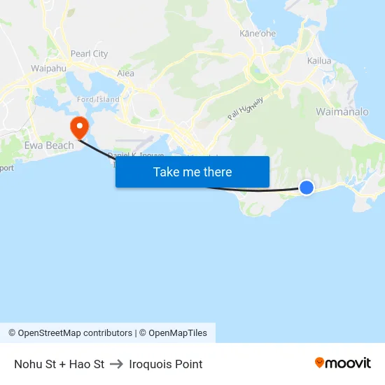 Nohu St + Hao St to Iroquois Point map