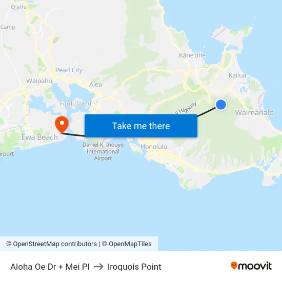 Aloha Oe Dr + Mei Pl to Iroquois Point map