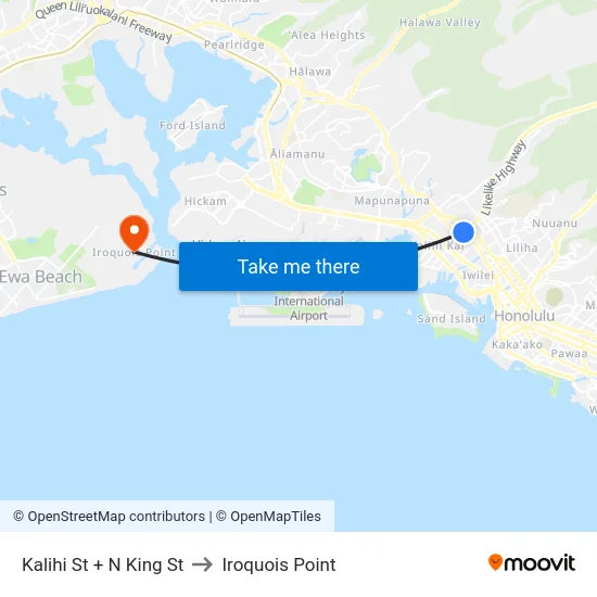 Kalihi St + N King St to Iroquois Point map