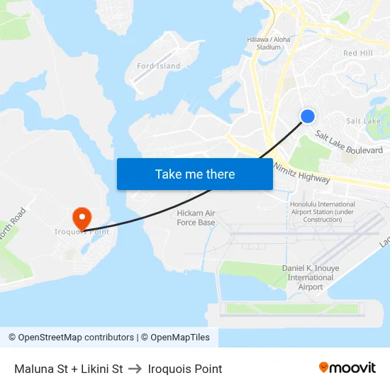 Maluna St + Likini St to Iroquois Point map