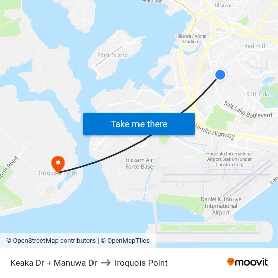 Keaka Dr + Manuwa Dr to Iroquois Point map