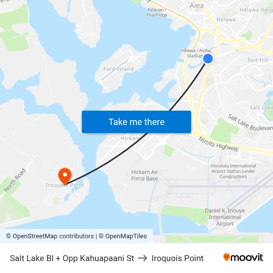 Salt Lake Bl + Opp Kahuapaani St to Iroquois Point map