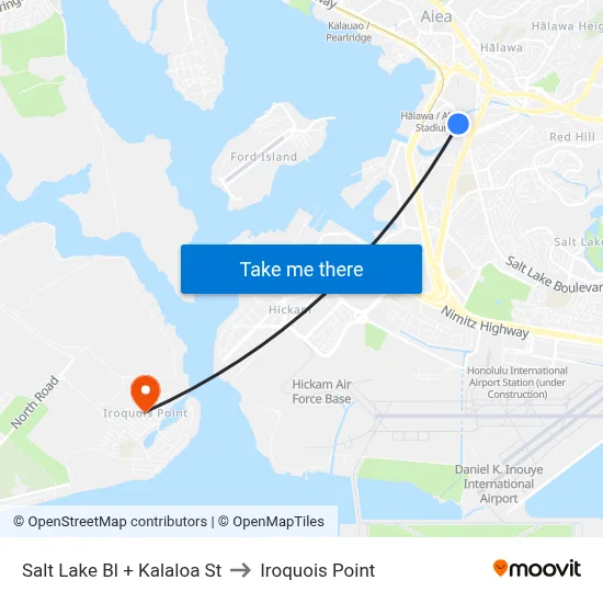 Salt Lake Bl + Kalaloa St to Iroquois Point map