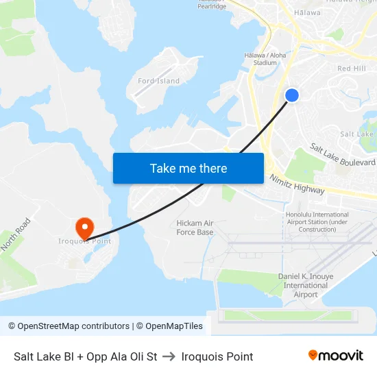 Salt Lake Bl + Opp Ala Oli St to Iroquois Point map