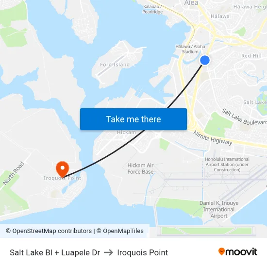 Salt Lake Bl + Luapele Dr to Iroquois Point map