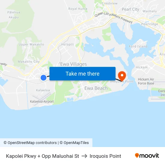 Kapolei Pkwy + Opp Maluohai St to Iroquois Point map