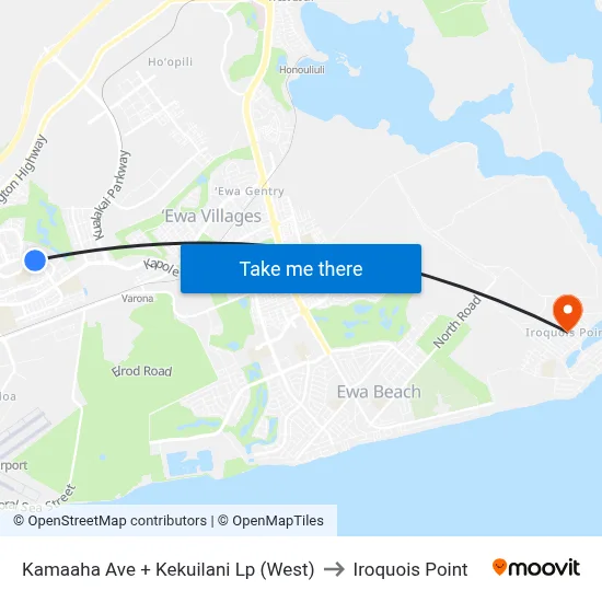 Kamaaha Ave + Kekuilani Lp (West) to Iroquois Point map