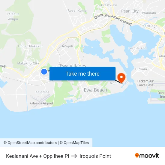 Kealanani Ave + Opp Ihee Pl to Iroquois Point map