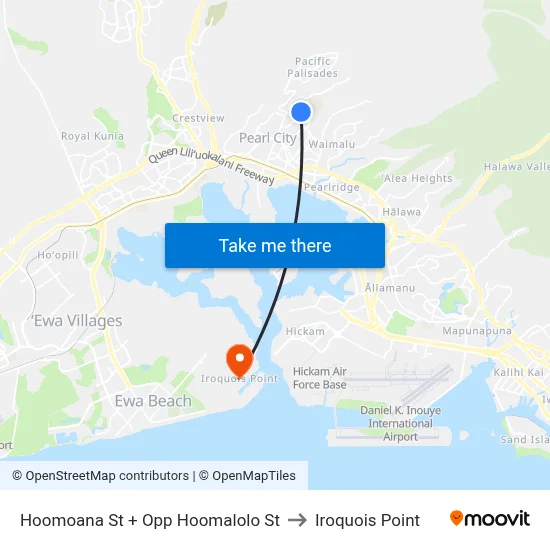 Hoomoana St + Opp Hoomalolo St to Iroquois Point map