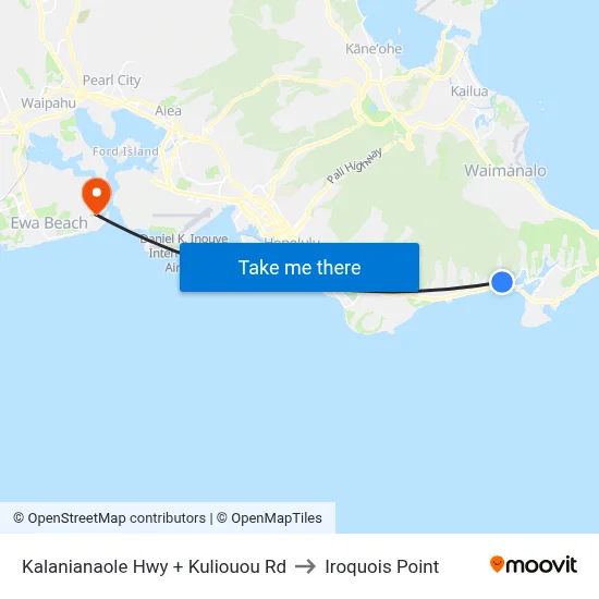 Kalanianaole Hwy + Kuliouou Rd to Iroquois Point map
