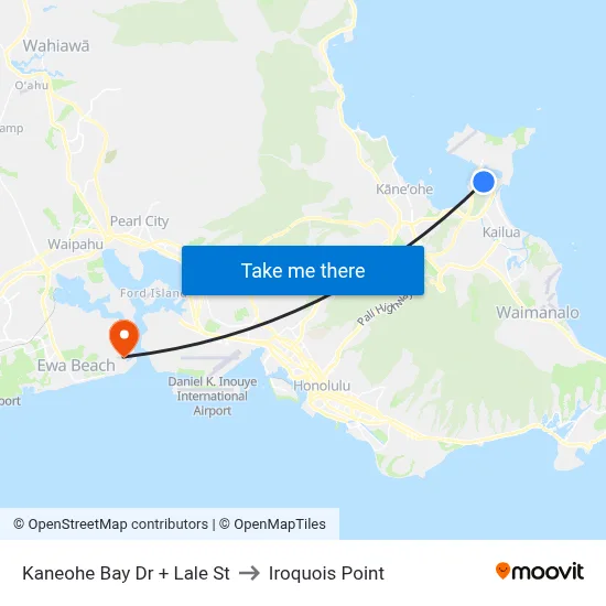 Kaneohe Bay Dr + Lale St to Iroquois Point map
