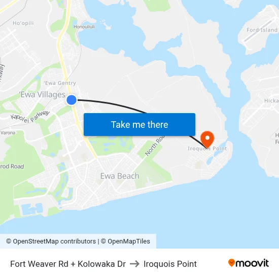 Fort Weaver Rd + Kolowaka Dr to Iroquois Point map