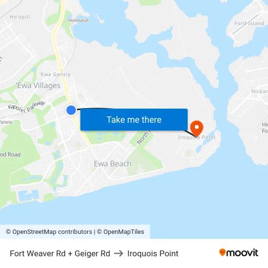 Fort Weaver Rd + Geiger Rd to Iroquois Point map