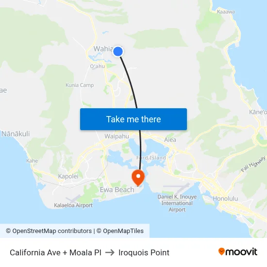 California Ave + Moala Pl to Iroquois Point map