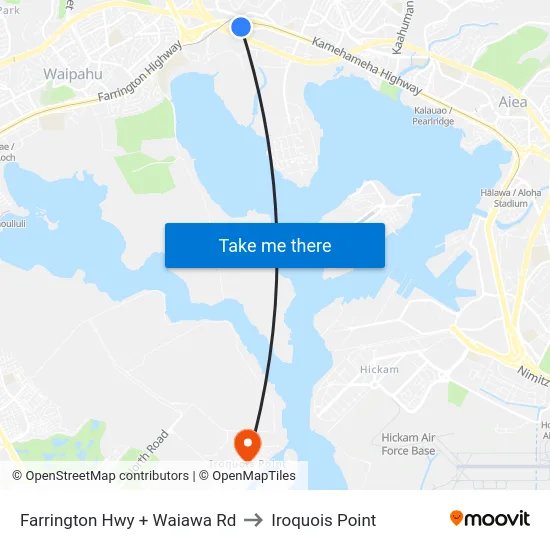 Farrington Hwy + Waiawa Rd to Iroquois Point map