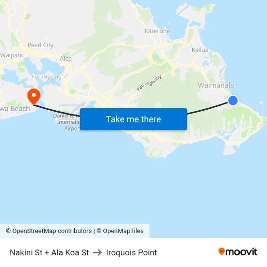 Nakini St + Ala Koa St to Iroquois Point map