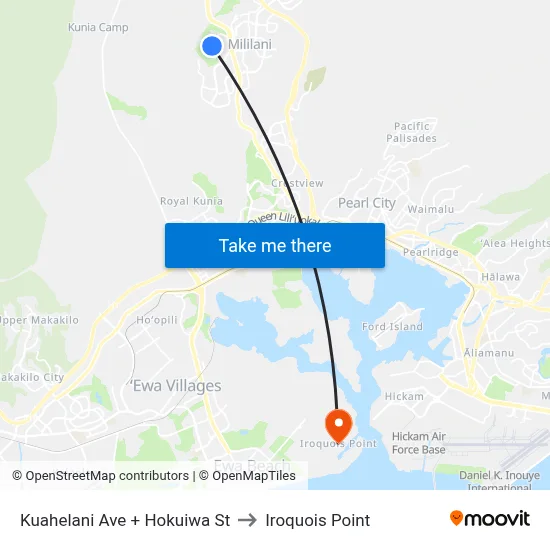 Kuahelani Ave + Hokuiwa St to Iroquois Point map