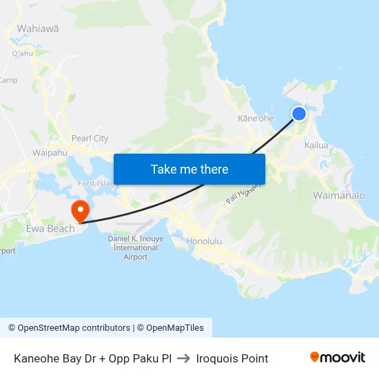 Kaneohe Bay Dr + Opp Paku Pl to Iroquois Point map