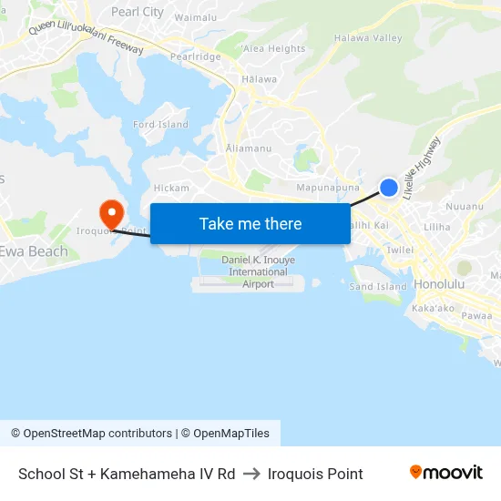 School St + Kamehameha IV Rd to Iroquois Point map