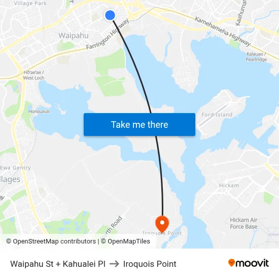 Waipahu St + Kahualei Pl to Iroquois Point map