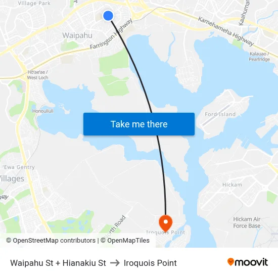 Waipahu St + Hianakiu St to Iroquois Point map