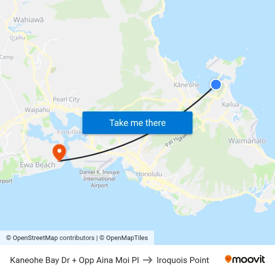 Kaneohe Bay Dr + Opp Aina Moi Pl to Iroquois Point map