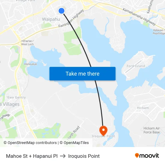 Mahoe St + Hapanui Pl to Iroquois Point map