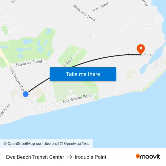 Ewa Beach Transit Center to Iroquois Point map