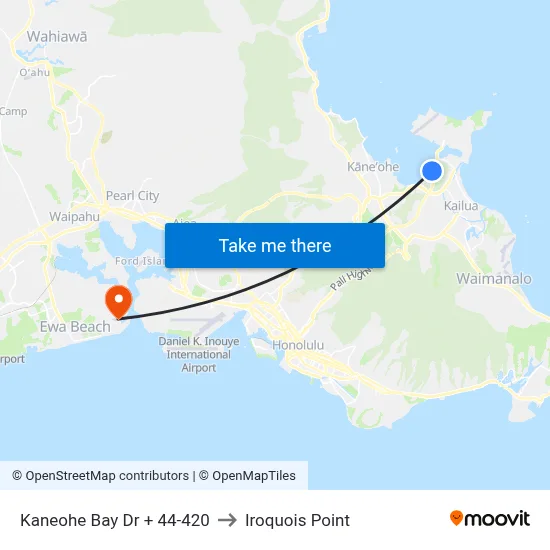 Kaneohe Bay Dr + 44-420 to Iroquois Point map